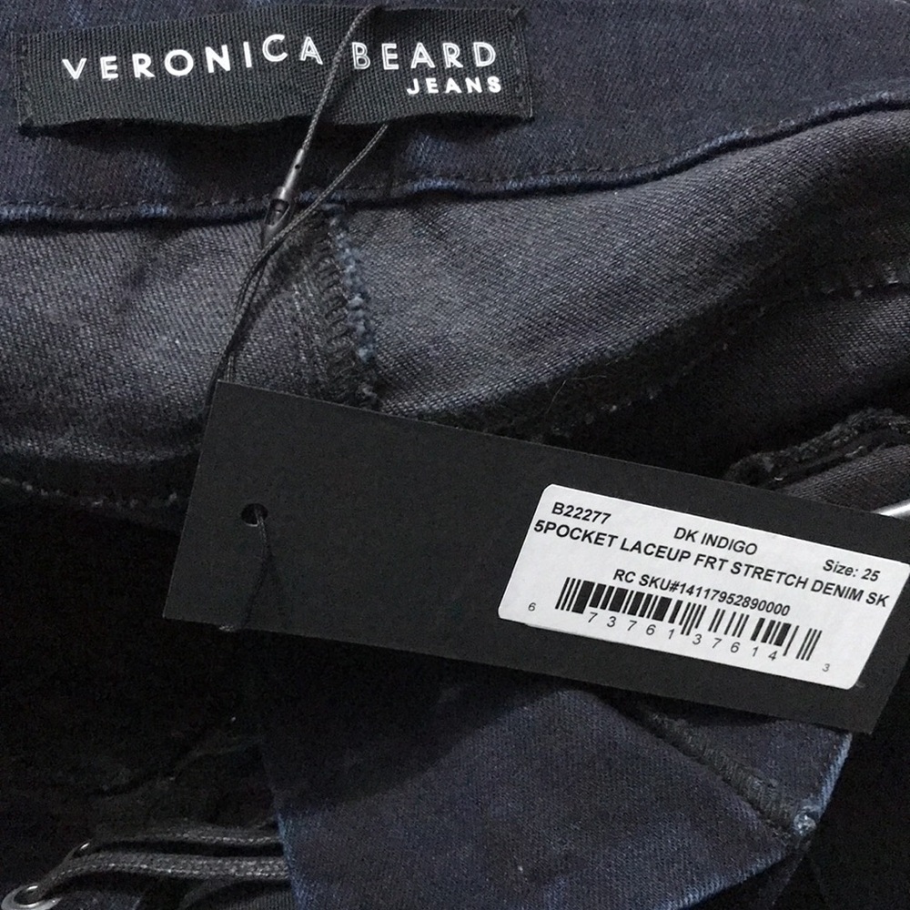 New VERONICA BEARD Dark Indigo Lace-up Front Stretch Denim Size 25 - Picture 12 of 15